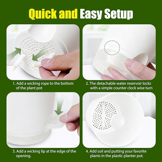 Plant Pots 4 Inch Self Watering Pots,6 Pack Plastic Planters with Drainage Holes and Clear Saucers,Plastic Flower Pots,Nursery Planting Pot for Indoor Out Door Plants (White)