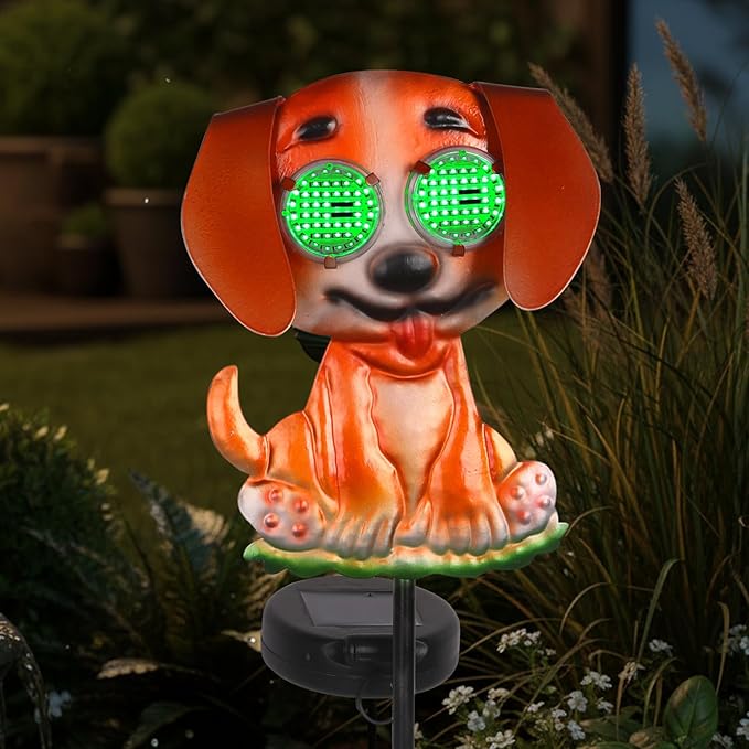 Dog Solar Garden Stakes with Cute Moving Eyeball Lights for Outdoor Yard Patio Decor, 39.3" Dog Solar Lights Outdoor Metal Garden Decor for Outside