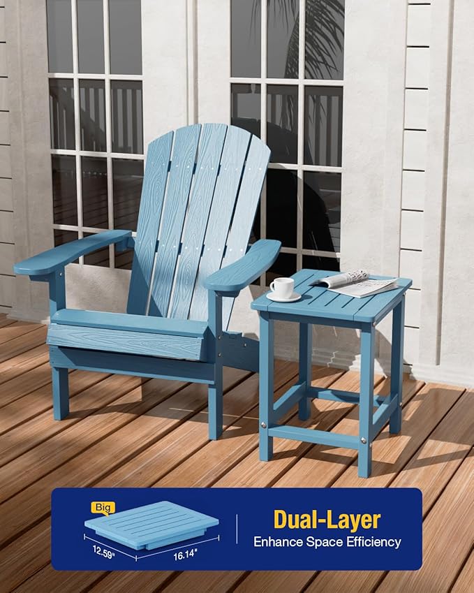 YEFU Outdoor Side Table for Patio: 16" HIPS Weather - Resistant Adirondack Tables - Waterproof Small Square End Tables for Backyard Pool Porch Balcony - Indoor Outdoor Durable Table Blue