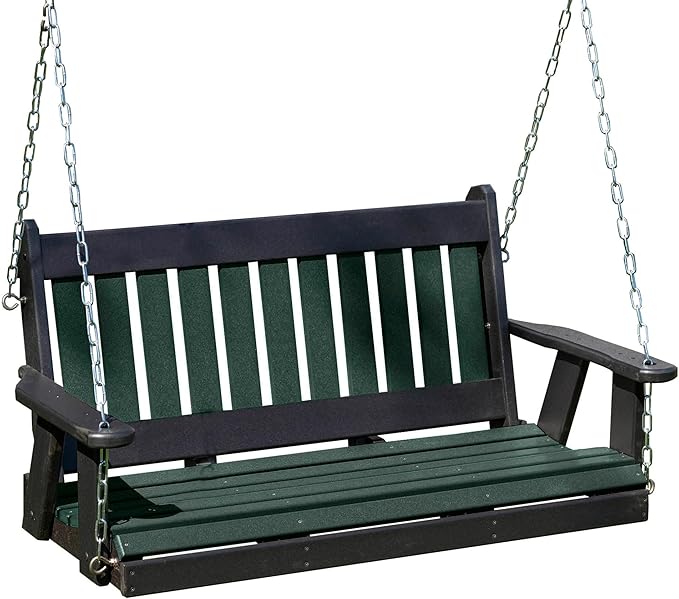Mission Poly Lumber Wood 5FT Porch Swing Amish Craftsmandship Made in USA HDPE with No Wood fibers 1000 lbs Limit. Stainless Steel Hardware.Signature Design for Patio Outdoor Backyard Garden Park