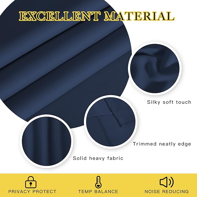 NICETOWN Navy Blue Blackout Curtain 54 inch Length, Grommet Thermal Curtains Room Darkening Window Treatment Light Blocking Drape for Bedroom/Office, 1 Panel, W46 x L54