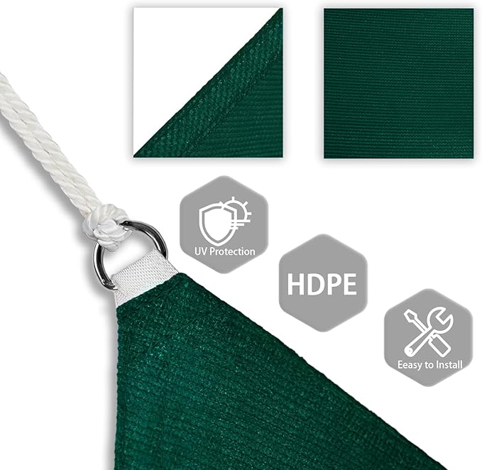 Patio Paradise 26' x 26' x 26' Sun Shade Sail Triangle Canopy Shade Cloth Fabric Sunlight Block Patio Pergola Cover HDPE Deck Awning for Outdoor Backyard Roof Shading, Green