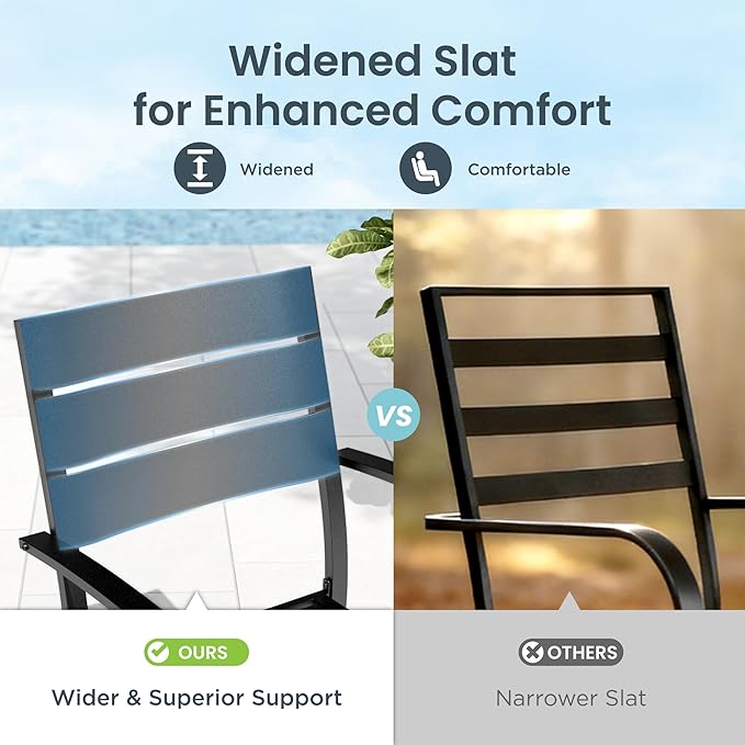 PHI VILLA 5 Pieces Outdoor Patio Dining Set for 4, 37" Black Square Mesh-top Metal Table with Umbrella Hole & Stackable Wrought Iron Chairs, Outside Furniture Set for Deck, Porch, Backyard