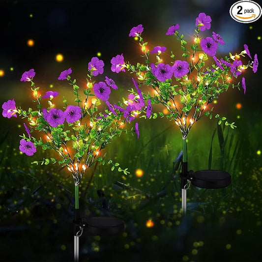 2 Pack Solar Stake Lights Outdoor Decor Waterproof Mums Artificial Flowers Solar Lights for Outdoor Garden Yard Pathway Decor (Purple,Violet)