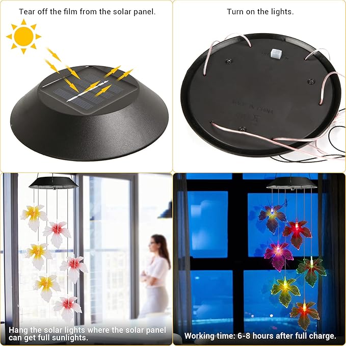 Toodour Solar Wind Chimes, Color Changing Maple Leaf Wind Chime, LED Mobile Wind Chimes, Waterproof Outdoor Wind Chime Lights for Garden, Patio, Party, Window, Thanksgiving