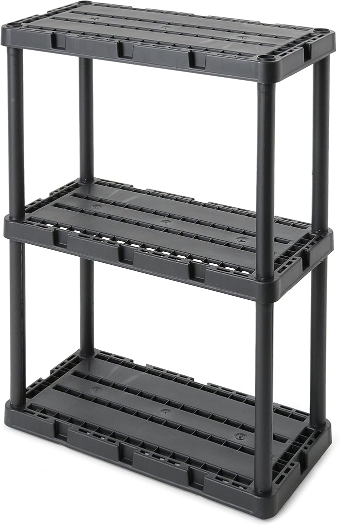 Gracious Living 3 Pack Light Duty Storage Shelves, Knect-A-Shelf 3-Shelf Ventilated Shelving Rack Organizer for Home, Garage, Basement, Laundry, Black