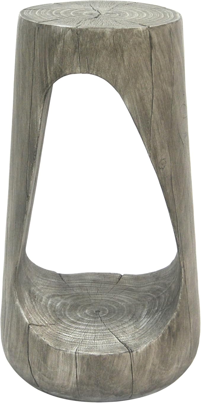 Christopher Knight Home Novi 26.57" H Lightweight Concrete Outdoor Side Table, Hollow Round-Shaped Patio End Table, MGO Outdoor Coffee Table, Garden Plant Stand Indoor, Wood-Like Texture, Gray