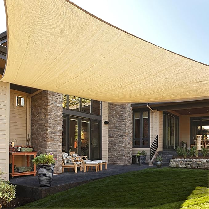 LOVE STORY Custom Size 7'x15' Sand Sun Shade Sail Rectangle UV Block Canopy Patio Sail Sunshades Fabric for Outdoor Garden Carport (We Make Custom Size)