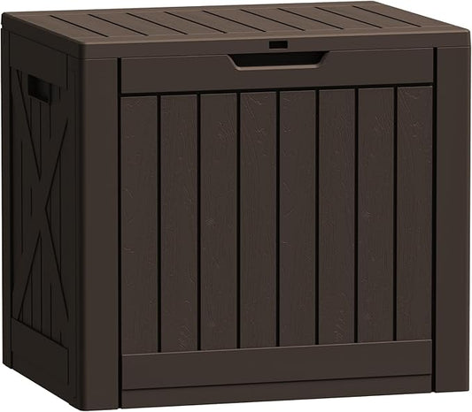 Flamaker Resin Deck Box 40 Gallon Waterproof Outdoor Indoor Storage Box Imitation Wood Resin for Patio Furniture Garden Tools and Pool (Deep Brown)