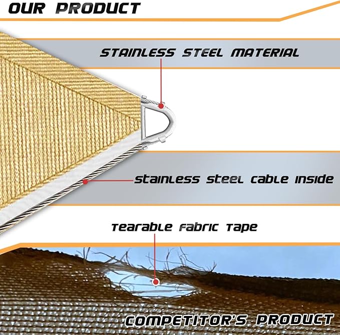 Upgraded with High-Strength Steel Cable Edges 20' x 26' Sun Shade Sail Sand Rectangle, Heavy Duty UV Blockage Outdoor Cover with Steel Wire Edges for Patio Garden