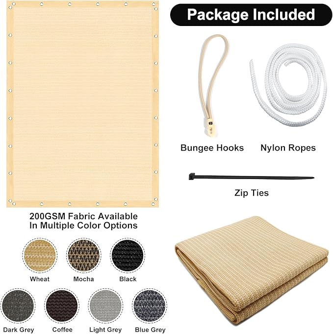 Artpuch 90% Sun Shade Cloth, 6 x 10 FT Pergola Shade Cover Canopy with Grommets, Sun Screen Fabric Tarp for Patio, Outdoor, Garden, Backyard, Wheat
