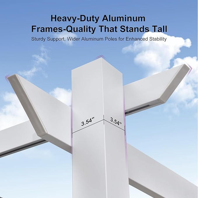 PURPLE LEAF 10' x 10' Outdoor Aluminum Pergola White Heavy-Duty Retractable Pergola Patio Metal with Double Sun Shade Canopy and Light for Backyard Gardens Deck, Khaki
