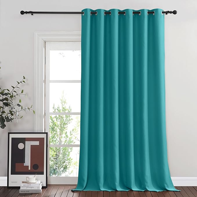 NICETOWN Blackout Sliding Glass Door Curtains, Room Darkening Thermal Insulated Curtains for Living Room Bedroom, Extra Wide Window Drapes, 1 Panel, W80 x L118, Peacock Teal