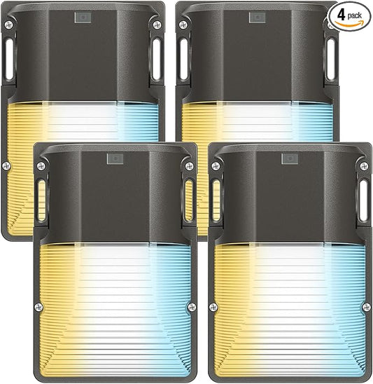 CINOTON 30W 3CCT LED Wall Pack Light with Dusk to Dawn Sensor, 3000K/4000K/5000K Selectable, 3600LM, Outdoor Wall Lights IP65 Waterproof LED Security Flood Lighting for Garage Porch UL-Listed 4 Pack
