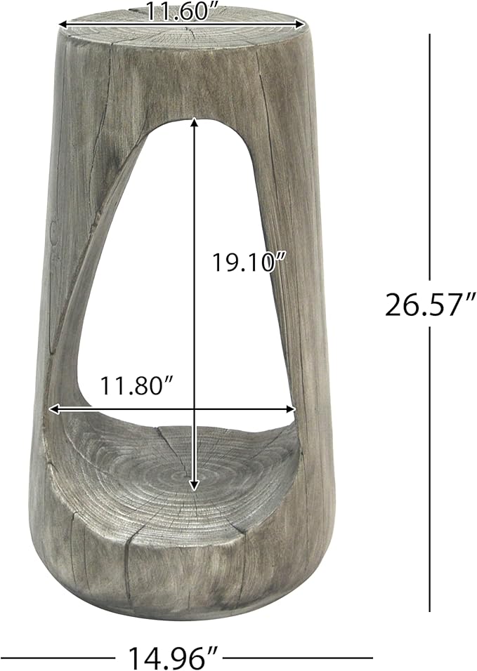 Christopher Knight Home Novi 26.57" H Lightweight Concrete Outdoor Side Table, Hollow Round-Shaped Patio End Table, MGO Outdoor Coffee Table, Garden Plant Stand Indoor, Wood-Like Texture, Gray