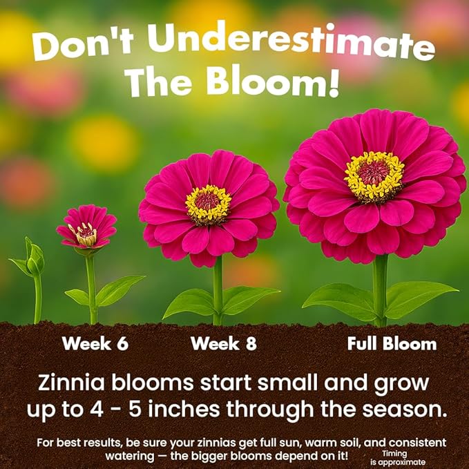 NatureZ Edge Zinnia Seeds for 2026 Planting Outdoors, Over 4000 Flower Seeds, 1 Oz, Non GMO Made in USA, Bulk Semillas De Flores para Sembrar, California Giants, Easy to Grow Zinnia Seed Mix