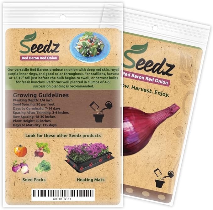 Organic Onion Seeds, APPR. 125, Red Baron Onion, Heirloom Vegetable Seeds, Certified Organic, Non GMO, Non Hybrid, USA
