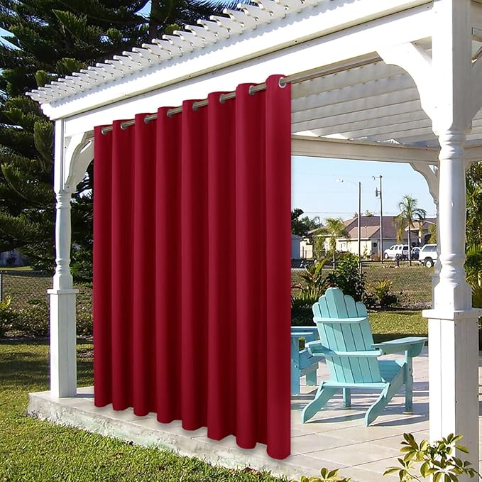 BONZER Waterproof Outdoor Curtains for Patio Porch Pergola Cabana Thick Privacy Wide Grommet Indoor Curtains for Bedroom Living Room, 1 Panel, 110W x 95L inch, Red