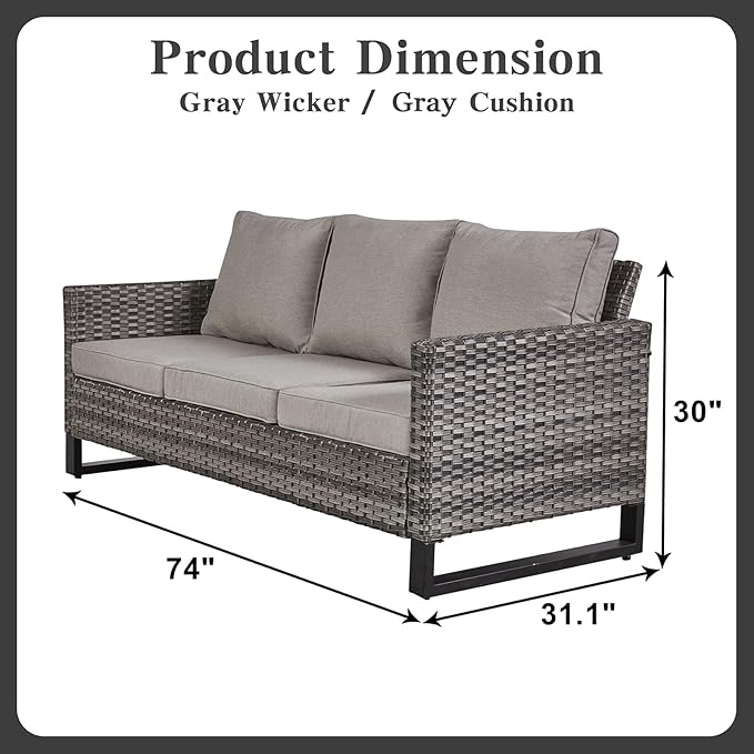 Belord 6 Piece Outdoor Furniture Patio Wicker Sofa Set, Oversize Outdoor Swivel Rocker Chairs with Rattan Ottomans, Conversation Sets Patio Furniture Come with Removable Washable Cushion Grey