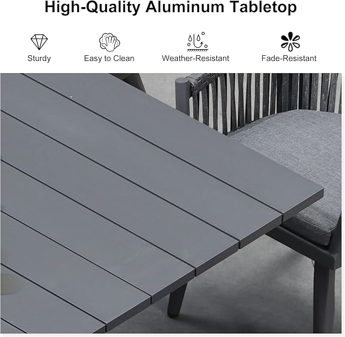 PURPLE LEAF 5 Pieces Oversized Square Patio Dining Set with Outdoor Aluminium Dining Table and Woven Chairs Modern Metal Furniture Cushions Sets for Garden Yard Indoor Decor Kitchen Gray