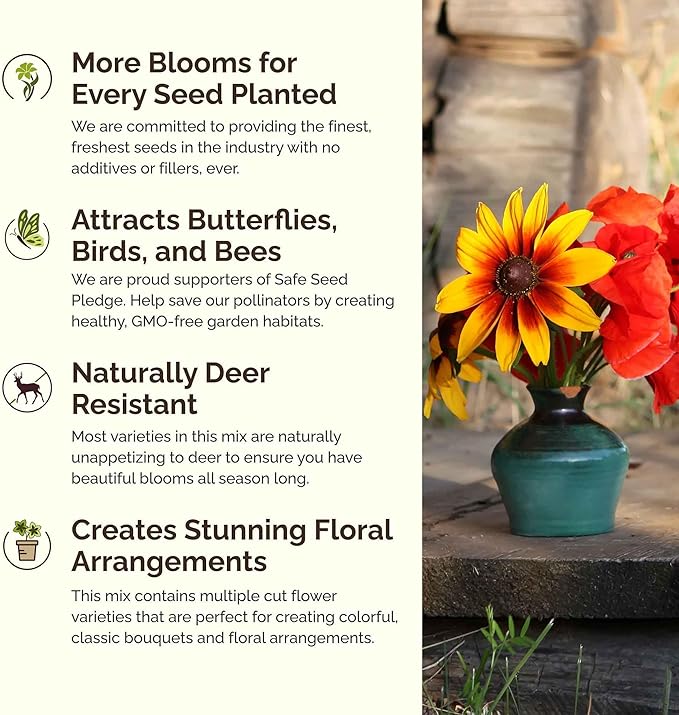 Eden Brothers Southeast Wildflower Mixed Seeds for Planting, 25 lb, 12,000,000+ Seeds with Cornflower, Blanket Flower | Attracts Pollinators, Plant in Spring or Fall, Zones 3, 4, 5, 6, 7, 8, 9, 10