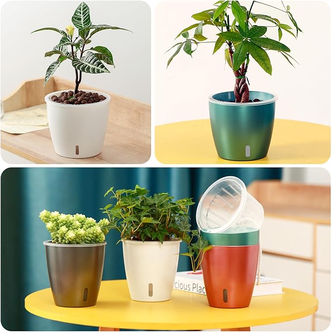 8-Pack 5 Inch Self Watering Pots, Indoor Planter with Indicator, Transparent Wick Pot for Orchids, Small African Violet Pot, for Plants