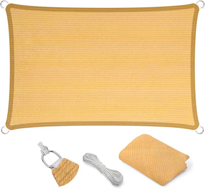 Eden's Decor Straight Flat-Edged Sun Shade Sail Rectangular 13' x 22' Wheat UV-Blocking Outdoor Canopy Fabric Cloth Awning for Pergola Patio Garden Backyard Custom Size
