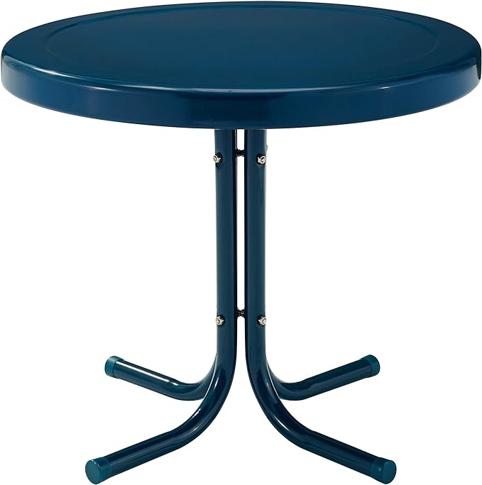 Crosley Furniture Griffith Weather Resistant Retro Metal Outdoor Side Table for Patio, Deck, Porch, Navy
