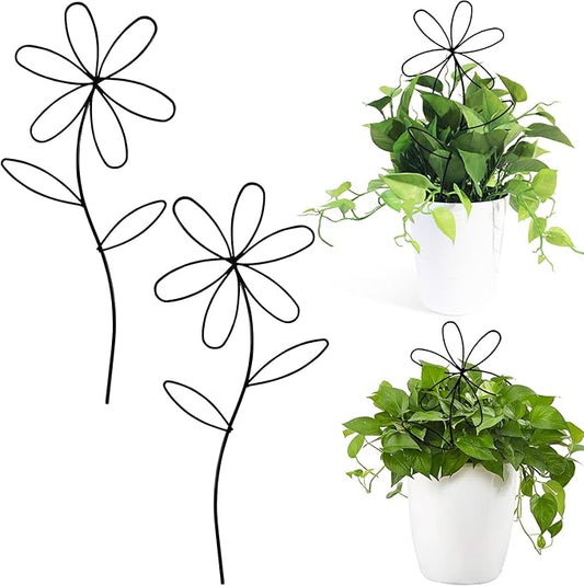 2 Pcs Indoor Plant Trellis, Mini Garden Trellis for Potted Plants, Indoor Potted Plant Climbing Plants Flower Pots Supports with Cute Floral Patterns for Houseplant Vine lvy Flower Plant