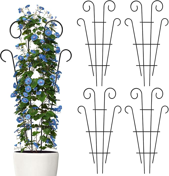 4 Pack 23'' Indoor Plant Trellis for Potted Plants Climbing, Outdoor Metal Garden Trellis Houseplants Flowers Vine Ivy, Wave Shape, Black