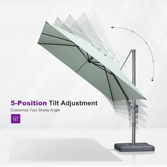 PURPLE LEAF 8 FT Outdoor Umbrella with Base Patio Cantilever Aluminum Umbrella with 3 Years Fade Resistance Recycled Fabric Offset Square with 360-degree Rotation for Deck Pool Garden, Mint Green