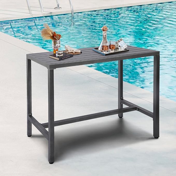 Outdoor Patio Counter Height Bar Table, 47" Rectangle for Patio, Garden, Yard, Balcony, Poolside (Grey, 47'')