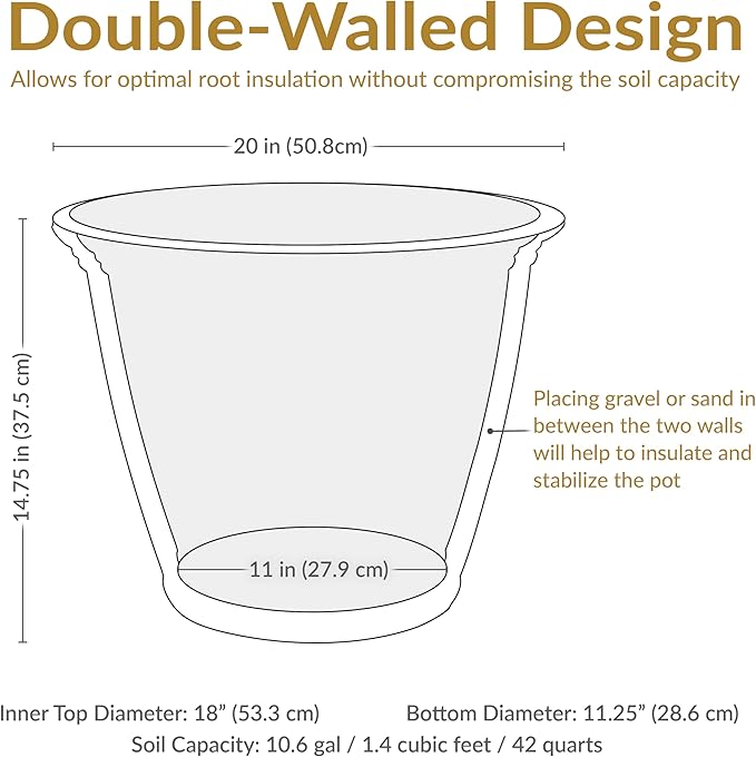 Sunnydaze 20-Inch Franklin Large Plant Pot - Polyresin Round Outdoor Planter with Drillable Drainage Hole - 4 Pack - Sable