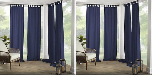 Elrene Home Fashions Matine Weatherproof Tab-Top Indoor/Outdoor Solid Color Curtain Panel for Porch, Pergola, Patio, Deck, 52”W x 84”L, Blue (Pack of 2)