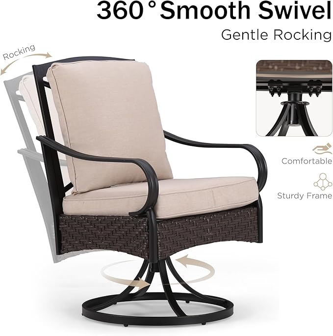PHI VILLA Outdoor Dining Set for 6, All-Weather Patio Table and Chairs Set with Umbrella for 6, Heavy Duty Rectangle Patio Table Set for Deck, 6 Extra Large Outdoor Swivel Chairs with Thick Cushions