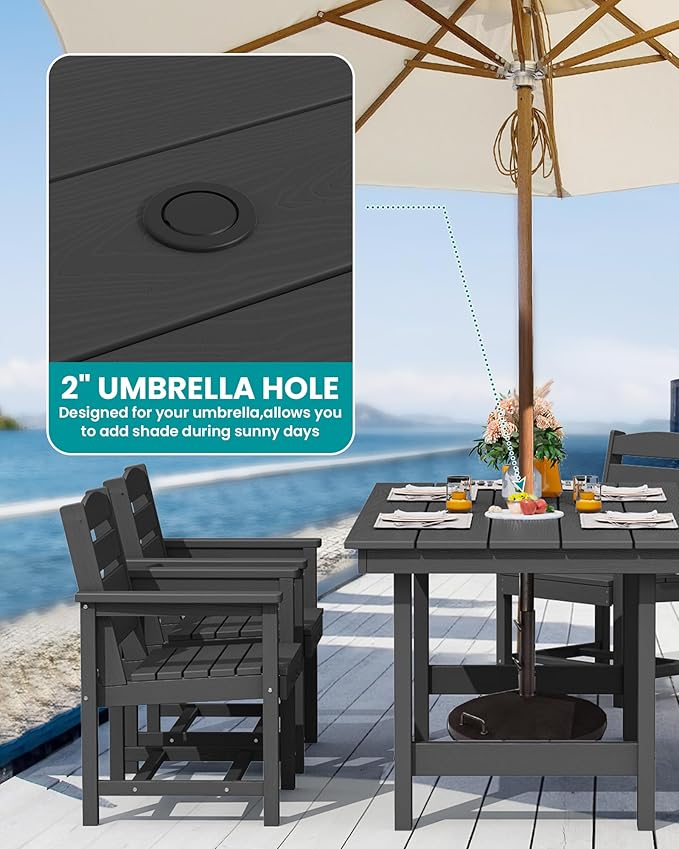 SERWALL Patio Dining Sets for 6 Person, HDPE Dining Set with 6 Armless Chairs, Black