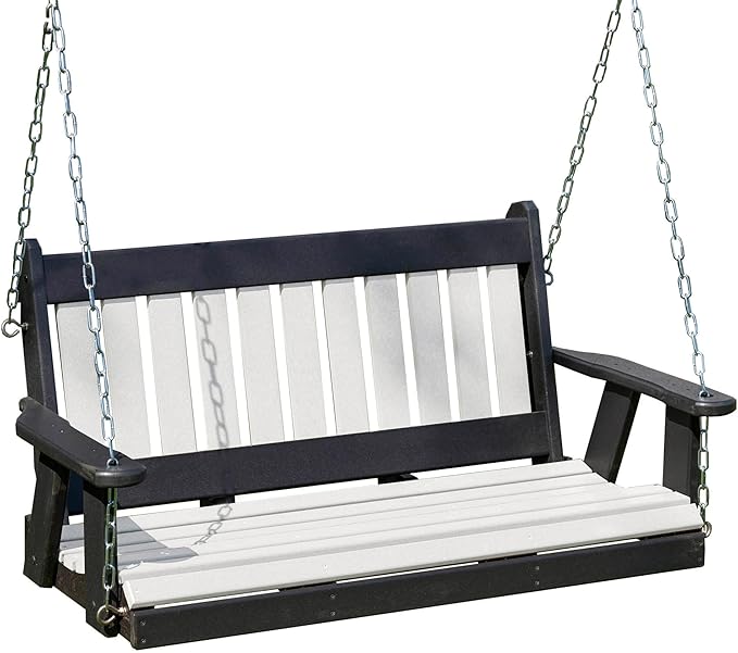 Mission Poly Lumber Wood 5FT Porch Swing Amish Craftsmandship Made in USA HDPE with No Wood fibers 1000 lbs Limit. Stainless Steel Hardware.Signature Design for Patio Outdoor Backyard Garden Park