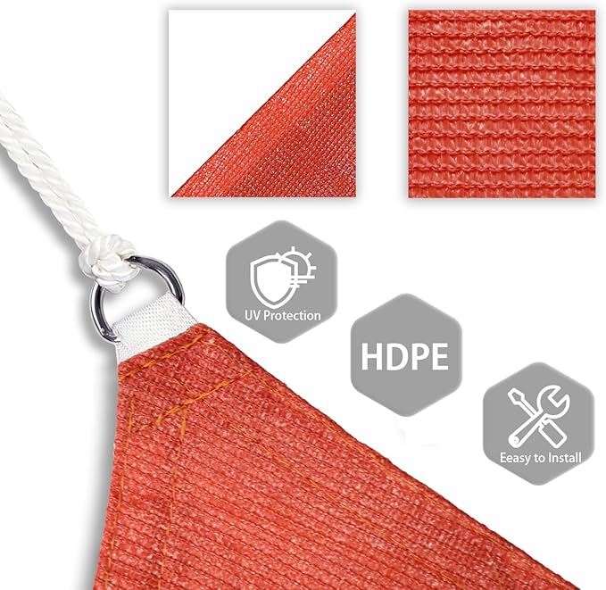 Patio Paradise 10' x 10' x 10' Sun Shade Sail Triangle Canopy Shade Cloth Fabric Sunlight Block Patio Pergola Cover HDPE Deck Awning for Outdoor Backyard Roof Shading, Red