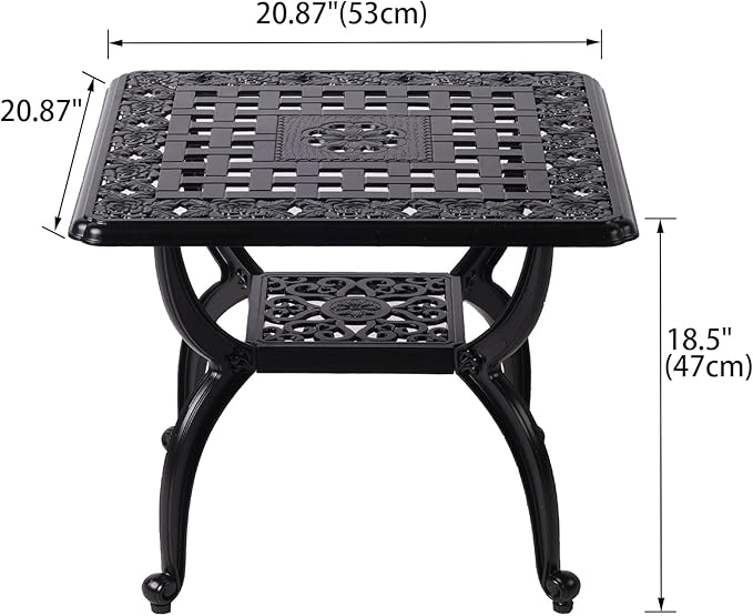 21" Cast Aluminum Outdoor Side Table,Small Patio Table,Outdoor Coffee Tables for Patio,Garden,Balcony, for All Weather (Black, Square)