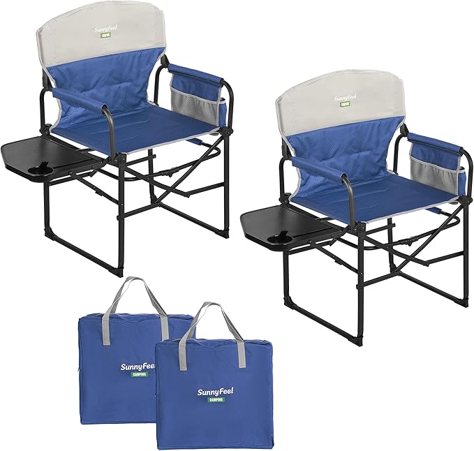 SUNNYFEEL Camping Directors Chair, Heavy Duty,Oversized Portable Folding Chair with Side Table, Pocket for Beach, Fishing,Trip,Picnic,Lawn,Concert Outdoor Foldable Camp Chairs
