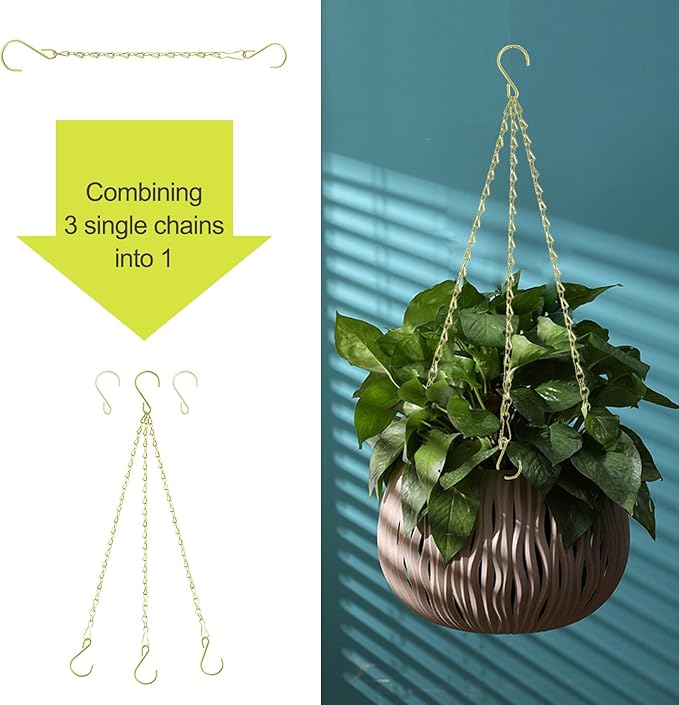 RIFNY 20 Inch Gold Chain for Hanging Plants, Small Plant Chains for Hanging Baskets Kits with Hooks for Bird Feeders Planters Billboards Lanterns Wind Chimes Ornaments Outdoor Indoor Use (5 PCS)