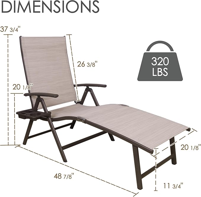 Kozyard Cozy Aluminum Reclining Lounge Chair - Perfect for Beach, Yard, Pool, Deck, Patio Outdoor Chaise Lounge with Drink Holder, Weather Free, Adjustable Assemble Free Red Strip