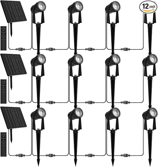 Zyan Solar Landscape Spotlights, Separate Monocrystalline Panels & USB-C Powered 16200mAh Auto On Off Dusk to Dawn, Outdoor IP65 Waterproof, Warm White for Yard Path Patio (100 Lumens × 12 Pack)