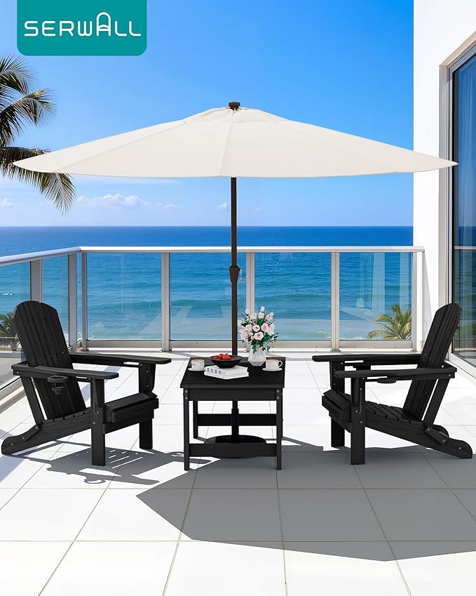 SERWALL Outdoor Coffee Table, HDPE Patio Coffee Table for Outside, Rectangle, Black