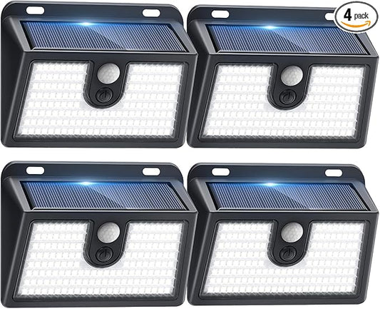 [4 Packs] Solar Motion Sensor Outdoor Lights, Super Bright Solar Lights Outdoor Waterproof, 3 Lighting Modes Security Wall Light for Outside Walking Dog Fence Backyard Deck Garden Door Step Garage