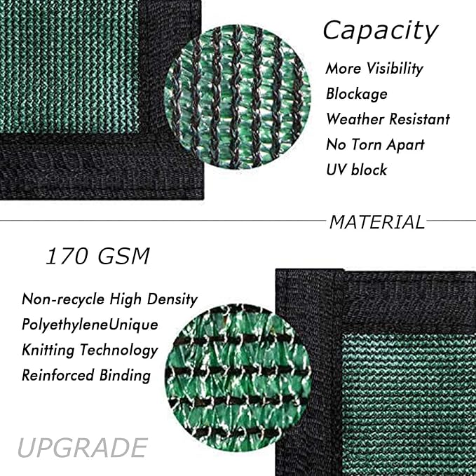 UPGRADE Privacy Fence Screen 5'x72' Dark Green Outdoor 90% Visibility Blockage 170 GSM Mesh Shade Cover Panels for Backyard,Balcony,Home Decoration with Zip Ties,Customized Avaliable