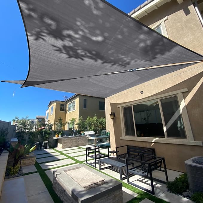 SUNLAX Sun Shade Sail 10' x 12' x 15.6' Dark Grey Rectangle Canopy Sail Shade Cover UV Block Permeable Sunshade Outdoor for Patio Backyard Deck Pergola (We Make Custom Size)