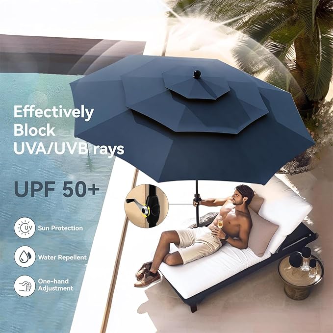 PHI VILLA 5 Pieces Outdoor Dining Set with Umbrella for 4, 37" Square Metal Polywood Table & Cushioned Wicker Rattan Chairs & 10ft Red Umbrella Furniture for Patio, Deck, Yard, Porch