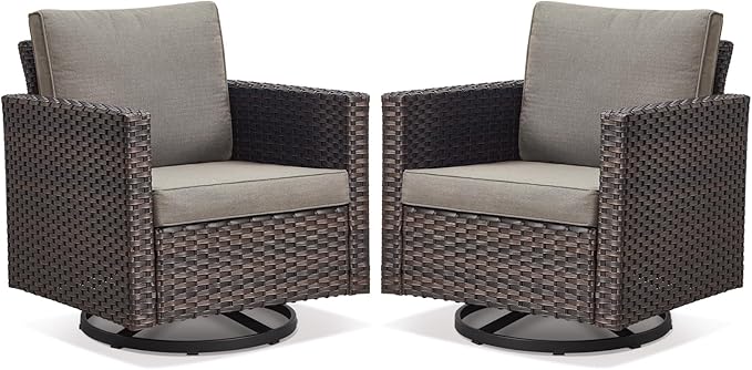 Belord Wicker Chairs Outdoor Bistro Set Oversize Patio Swivel Rocker, Rattan Outdoor Seating Set of 2 Swivel Glider Chairs Wicker Furniture for Porch Deck Backyard
