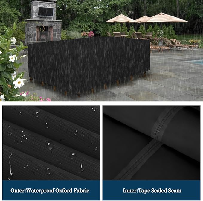 Easy-Going Rectangle Patio Furniture Cover Waterproof Outdoor Dining Table and Chair Cover Anti-UV Outside Sectional Sofa Set Covers (88"L x 58"W x 28"H, Black)